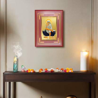 Diviniti Shirdi Sai Baba Wall Photo Frame in 24K Gold Plated Foil | Faith, Peace & Divine Blessings