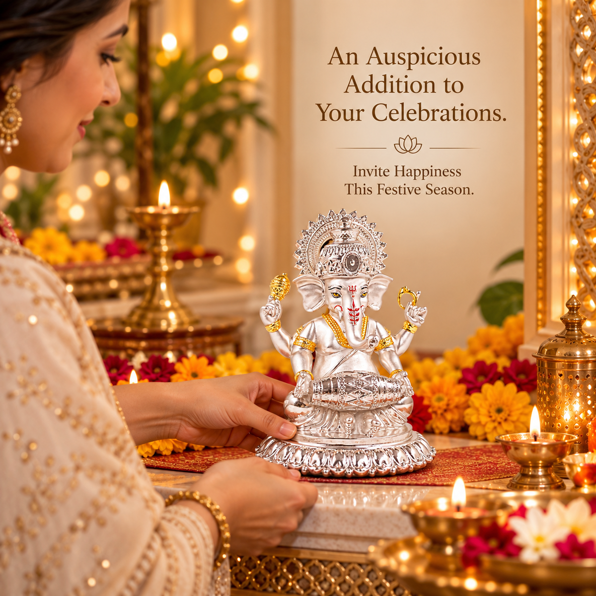 999 Silver-Plated Dual-Tone Dholak Ganesha Idol | Premium Gift Box | 15x12 CM