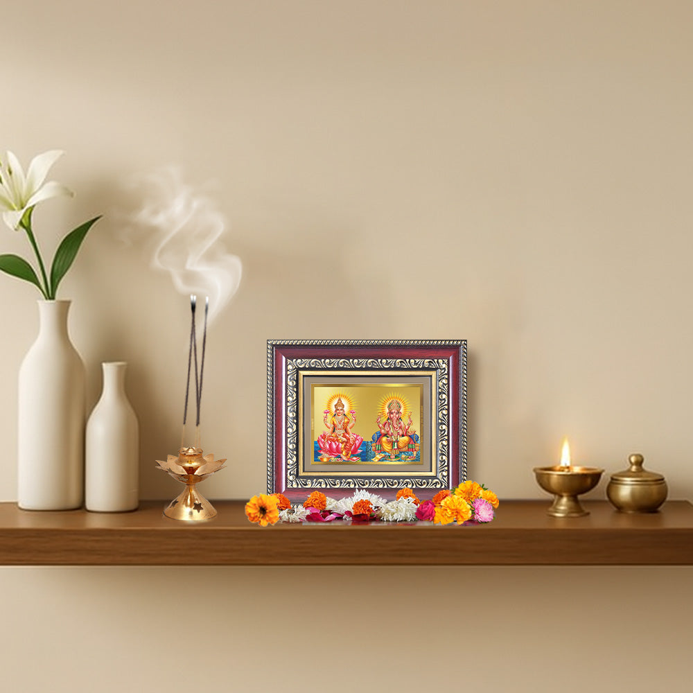 Diviniti 24K Gold Plated Lakshmi Ganesha (Classic) Divine Table Top Frame for Home Mandir & Office Decor | Luxury Spiritual Gift