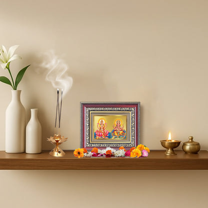 Diviniti 24K Gold Plated Lakshmi Ganesha (Classic) Divine Table Top Frame for Home Mandir & Office Decor | Luxury Spiritual Gift