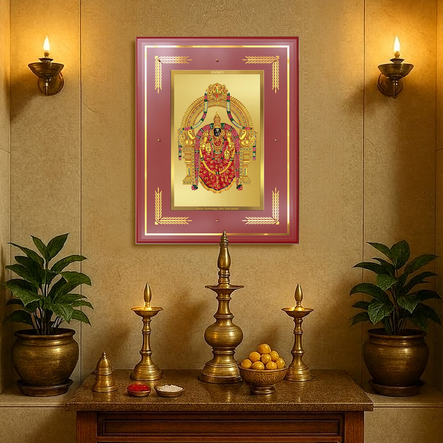 Goddess Padmavati | Consort of Lord Tirupati Balaji Wall Mount Photo Frame in 24K Gold Plated Foil