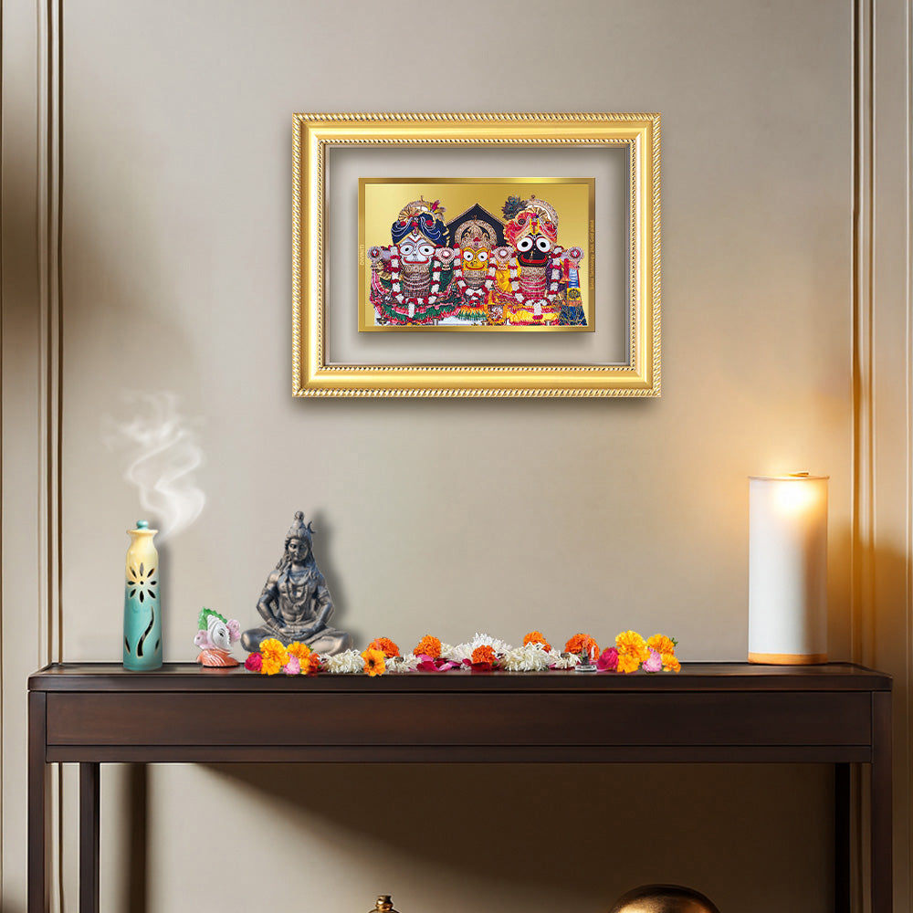 Diviniti 24K Gold Plated Jagannath Subhadra Balabhadra (Classic) Divine Wall Frame for Home Mandir & Office Decor | Luxury Spiritual Gift