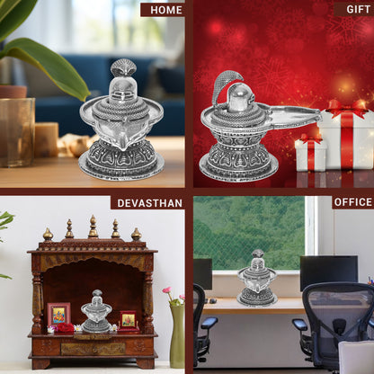 Diviniti 925 Pure Silver Shiv Ling Idol Statue Authentic Spiritual Worship and Meditation for Home Office Décor, Tabletop, Puja Room Gift (5x8.8 CM, 88g)