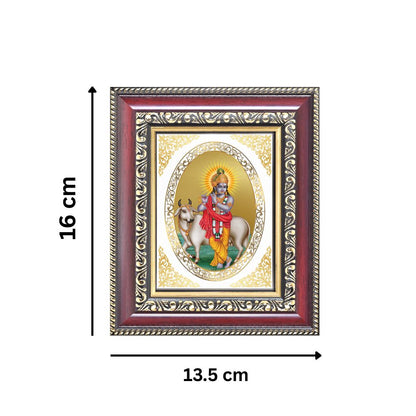 Lord Krishna with Kamdhenu (Surabhi Cow) Divine Abundance & Blessings Royal Tabletop Frame in 24K Gold Plated Foil