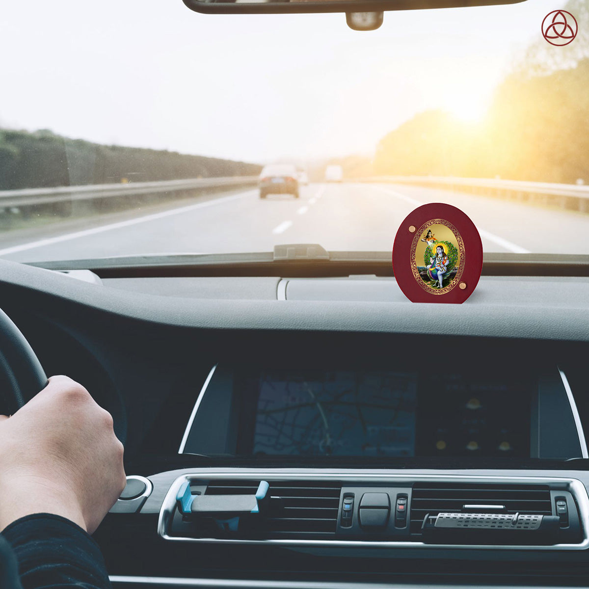 Baba Balak Nath Car Dashboard Photo Frame in 24K gold-plated foil, enhancing spiritual presence while driving.