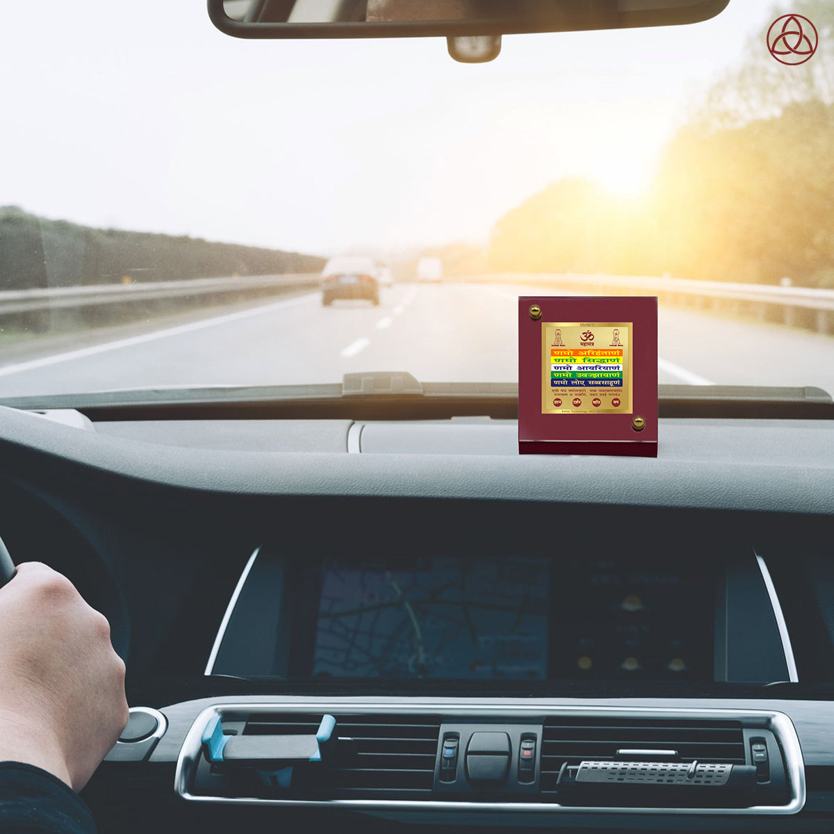 Diviniti 24K Gold Plated Namokar Mantra Frame For Car Dashboard, Home Decor, Table Top, Prayer (6 CM x 5.5 CM)