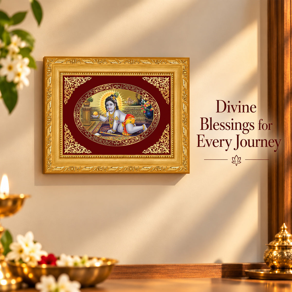 24K Gold-Plated Laddu Gopal Frame | Premium Gift Box | 21.5x17.5 CM