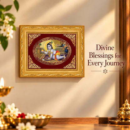 24K Gold-Plated Laddu Gopal Frame | Premium Gift Box | 21.5x17.5 CM