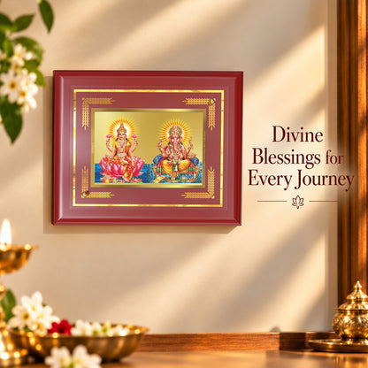 24K Gold-Plated Lakshmi Ganesha MDF Frame | Premium Gift Box | 22 X 18 CM