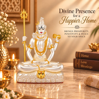 999 Silver-Plated Dual-Tone Lord Shiva Idol | Premium Gift Box | 16x12 CM