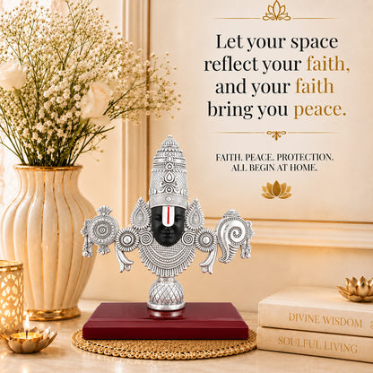 999 Silver-Plated Lord Tirupati Balaji Idol | Premium Gift Box | 9x9 CM