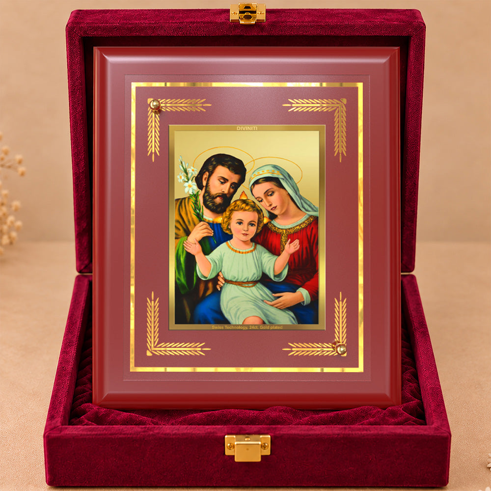 24K Gold-Plated Holy Family MDF Frame | Premium Gift Box | 16 X 13.5 CM