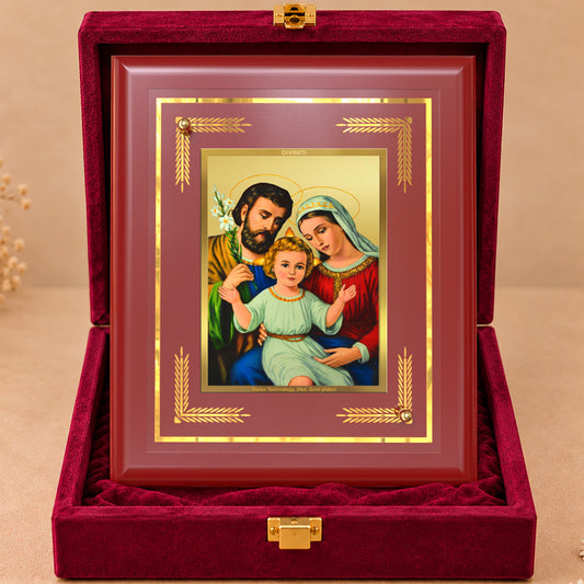 24K Gold-Plated Holy Family MDF Frame | Premium Gift Box | 16 X 13.5 CM