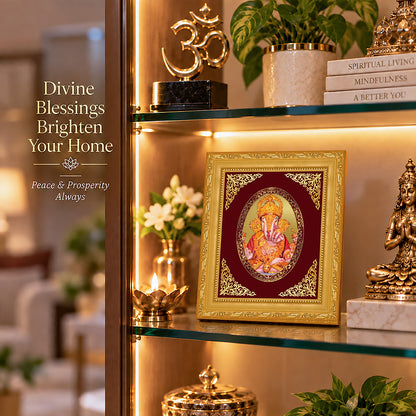 24K Gold-Plated Dagadu Ganesha Frame | Premium Gift Box | 16x13.5 CM