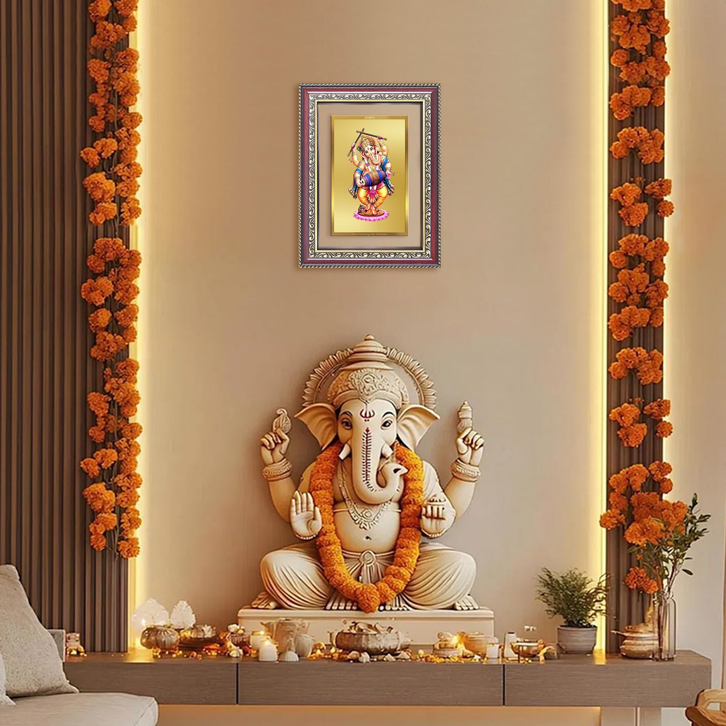 Diviniti 24K Gold Plated Dancing Ganesha (Classic) Divine Wall Frame for Home Mandir & Office Decor | Luxury Spiritual Gift