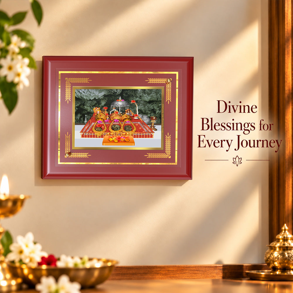 24K Gold-Plated Vaishno Devi Mata Darbar MDF Frame | Premium Gift Box | 22 X 18 CM