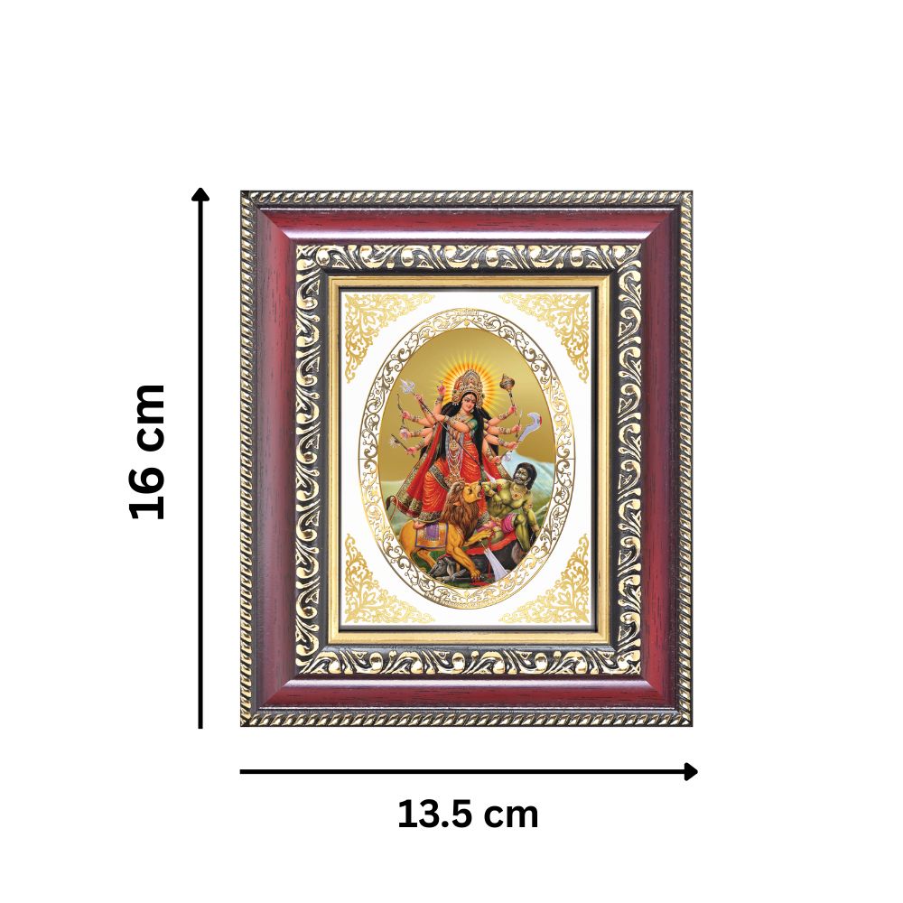 Goddess Durga Mahishasura Mardini Divine Shakti Sacred Victory & Protection Royal Tabletop Frame in 24K Gold Plated Foil