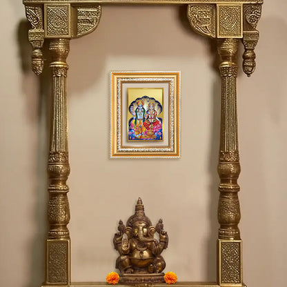 Diviniti 24K Gold Plated Vishnu Lakshmi (Classic) Divine Wall and Table Top Frame for Home Mandir & Office Decor | Luxury Spiritual Gift