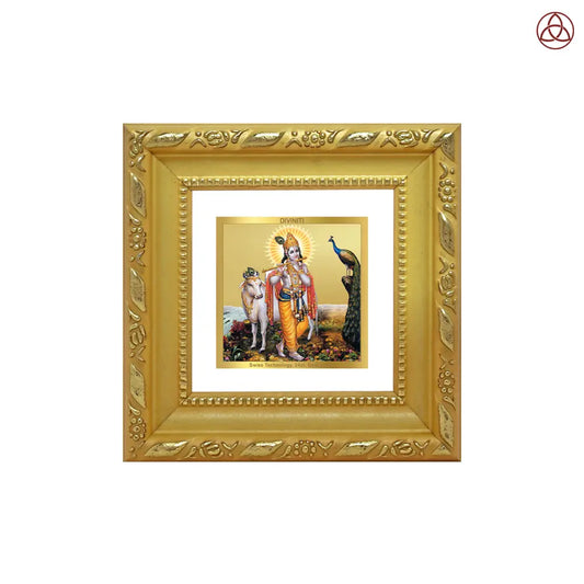 Lord Krishna with Surbhi Cow | Divine Tabletop Frame in 24K Gold Plated Foil