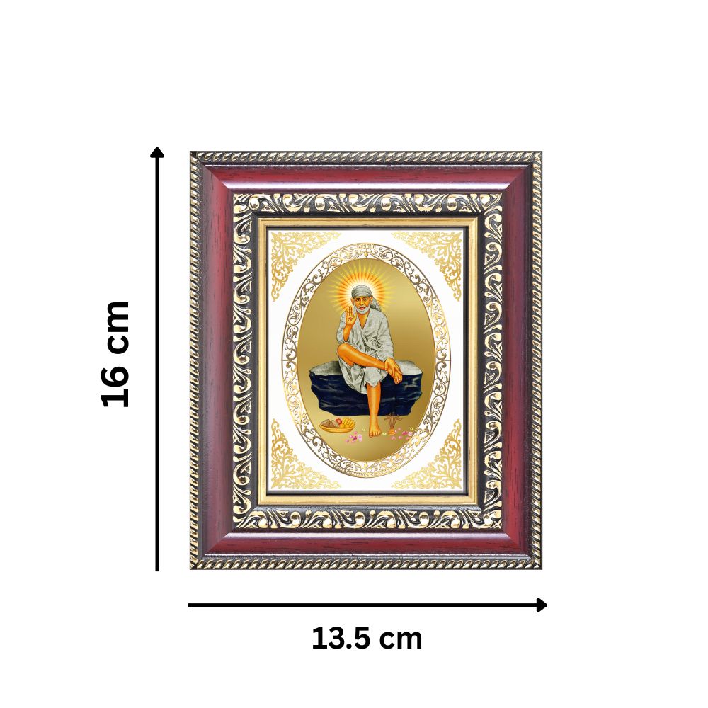 Sai Baba Divine Shirdi Sacred Faith & Blessings Royal Tabletop Frame in 24K Gold Plated Foil