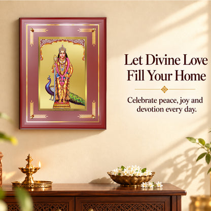 24K Gold-Plated Lord Murugan MDF Frame | Premium Gift Box | 27x35 CM