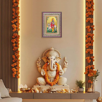 Diviniti 24K Gold Plated Krishna With Surbhi Cow (Classic) Divine Wall Frame for Home Mandir & Office Decor | Luxury Spiritual Gift