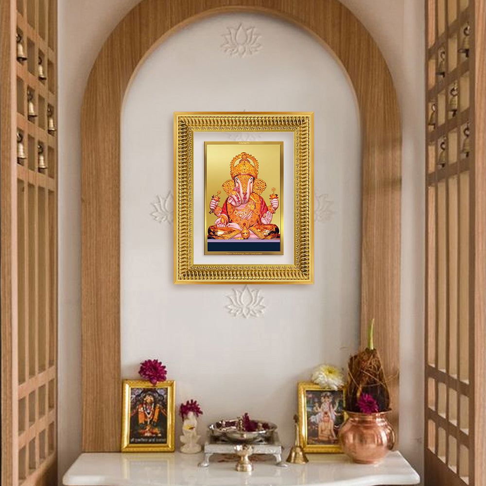 Diviniti 24K Gold Plated Dagadu Ganesha (Classic) Divine Wall Frame for Home Mandir & Office Decor | Luxury Spiritual Gift