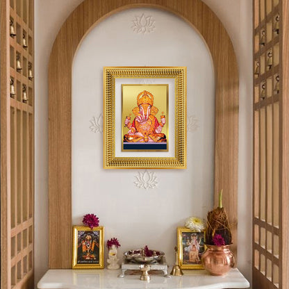 Diviniti 24K Gold Plated Dagadu Ganesha (Classic) Divine Wall Frame for Home Mandir & Office Decor | Luxury Spiritual Gift