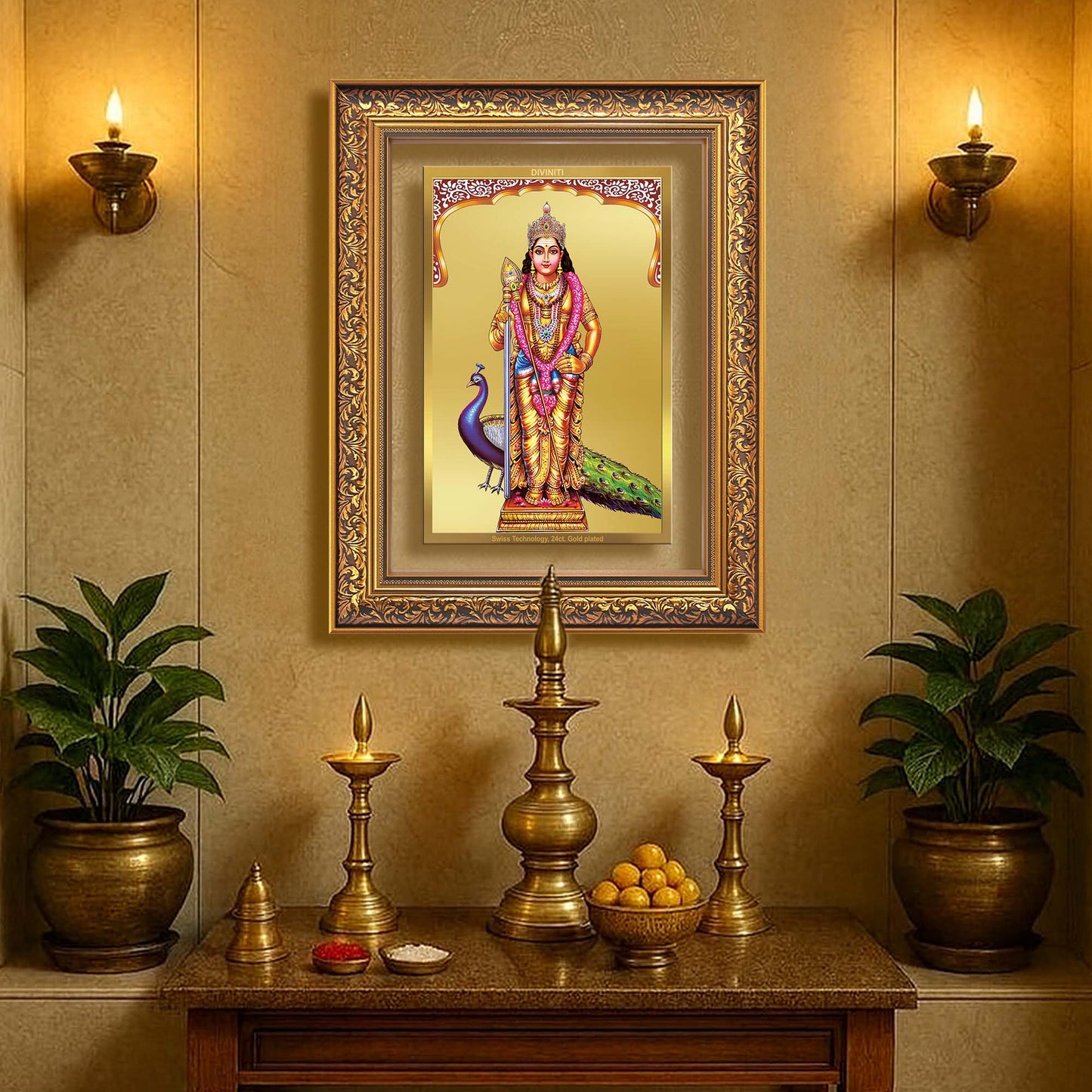 Diviniti 24K Gold Plated Murugan (Classic) Divine Wall Frame for Home Mandir & Office Decor | Luxury Spiritual Gift