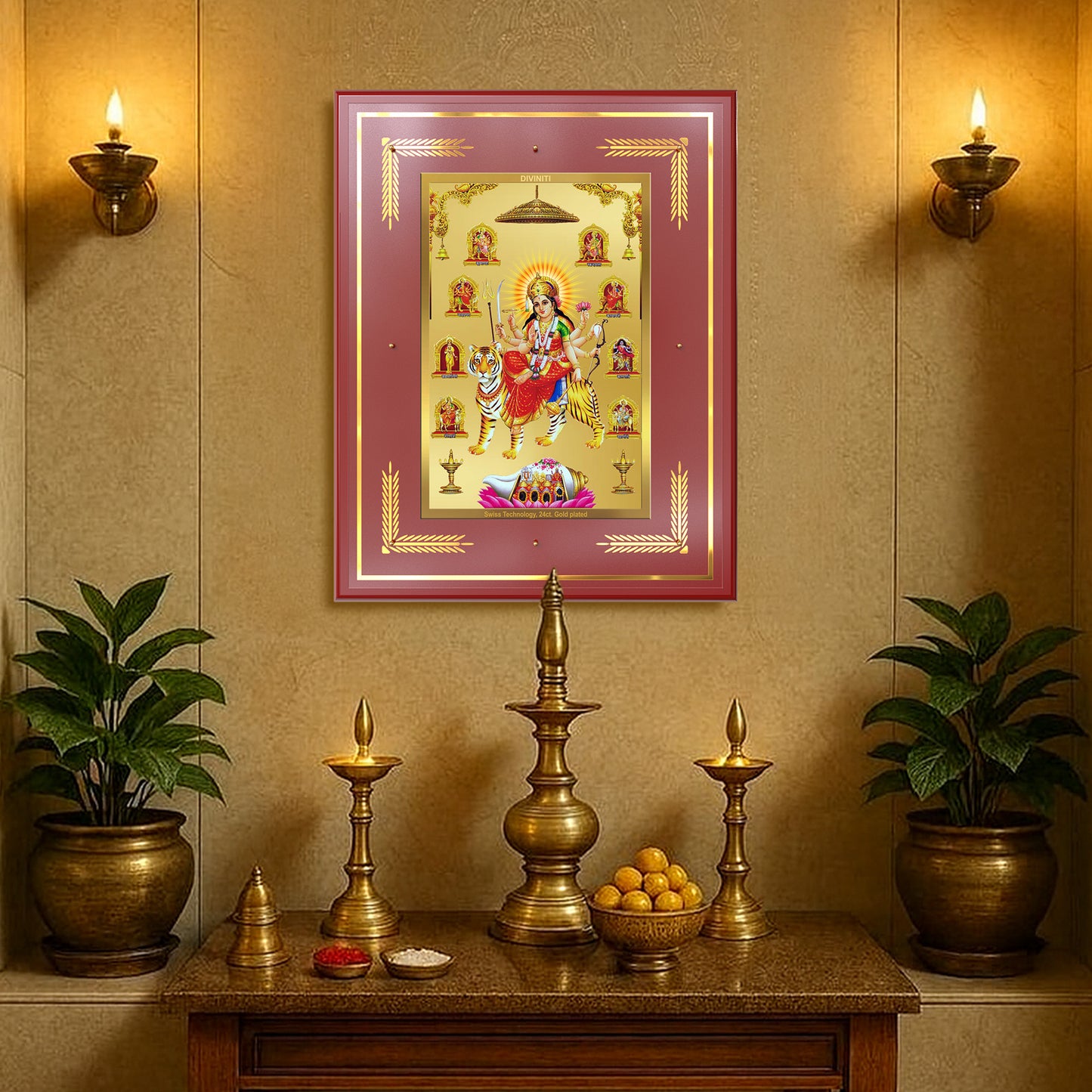 Durga Nav Durga | Goddess Durga in Her Nine Divine forms Wall Mount Photo Frame in 24K Gold Plated Foil