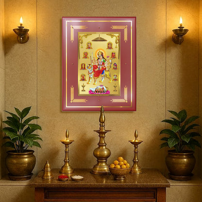 Durga Nav Durga | Goddess Durga in Her Nine Divine forms Wall Mount Photo Frame in 24K Gold Plated Foil