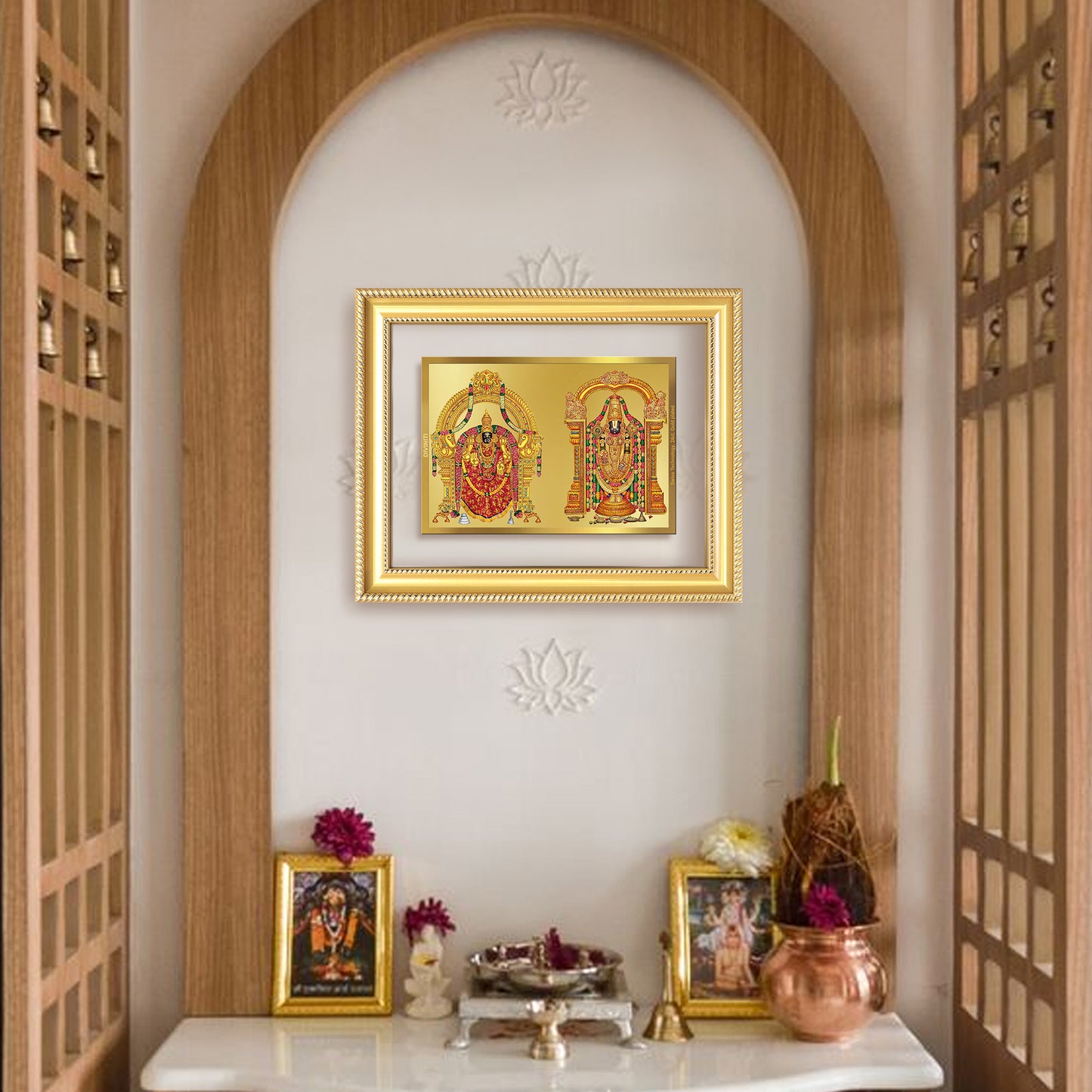 Diviniti 24K Gold Plated Padmavati And Balaji (Classic) Divine Wall Frame for Home Mandir & Office Decor | Luxury Spiritual Gift