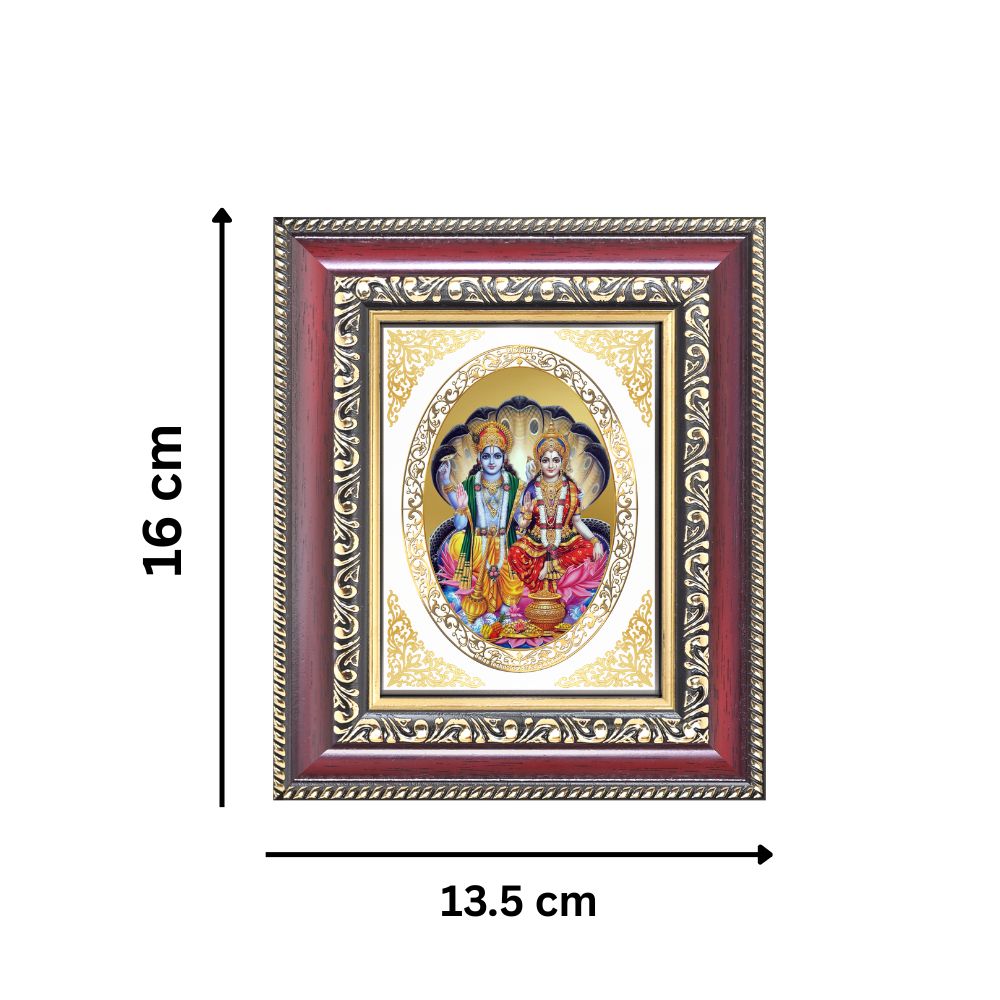Lord Vishnu & Goddess Lakshmi Divine Prosperity & Protection Sacred Royal Tabletop Frame in 24K Gold Plated Foil