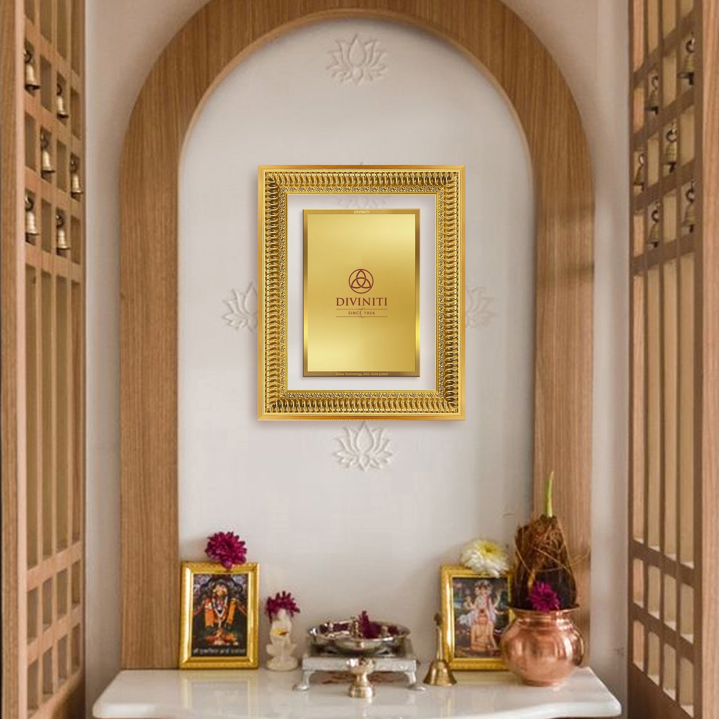 Diviniti Double Glass Frame Personalised Tabletop and Wall Photo Frame in 24K Gold Plated Foil