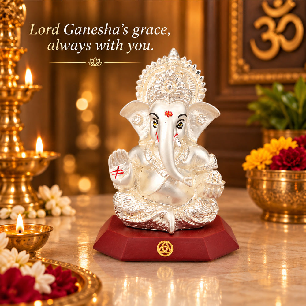 DIVINITI 999 Silver-Plated Ganesha Idol | Car & Home Decor | Gift Box | 10x7 CM