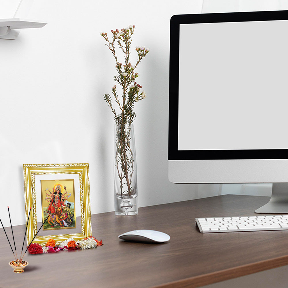 Diviniti 24K Gold Plated Durga - Mahishasura Mardini (Classic) Divine Wall and Table Top Frame for Home Mandir & Office Decor | Luxury Spiritual Gift
