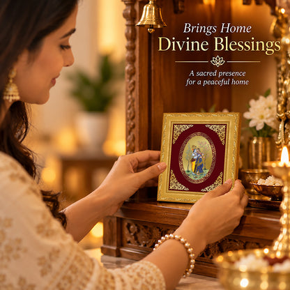 24K Gold-Plated Radha Krishna with Peacock Frame | Premium Gift Box | 16x13.5 CM