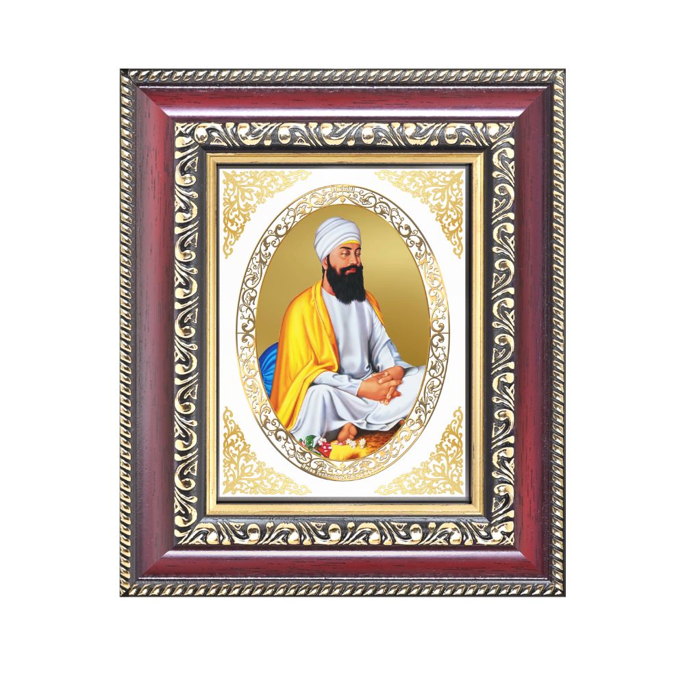 Guru Tegh Bahadur Sahib Ji Divine Sikh Guru Sacred Courage & Sacrifice Royal Tabletop Frame in 24K Gold Plated Foil