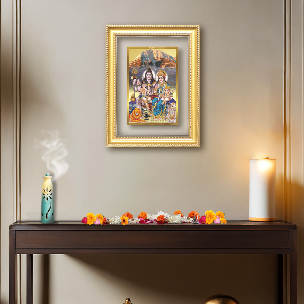 Diviniti 24K Gold Plated Shiv Parivar (Classic) Divine Wall Frame for Home Mandir & Office Decor | Luxury Spiritual Gift
