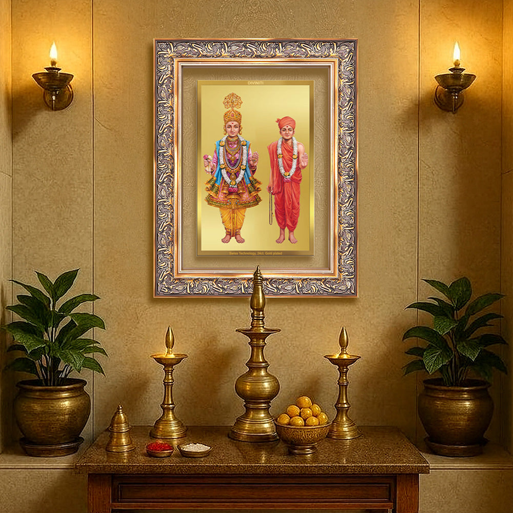 Diviniti 24K Gold Plated Swaminarayan (Classic) Divine Wall Frame for Home Mandir & Office Decor | Luxury Spiritual Gift