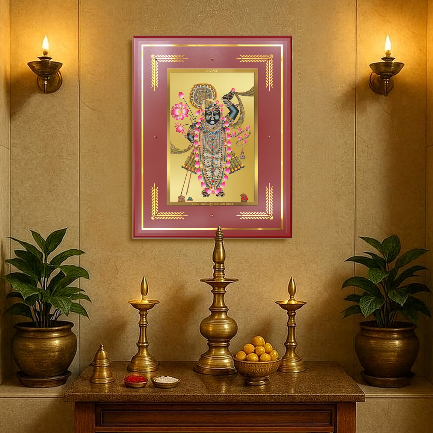 Lord Shrinathji | Divine form of Krishna from Nathdwara Wall Mount Photo Frame in 24K Gold Plated Foil