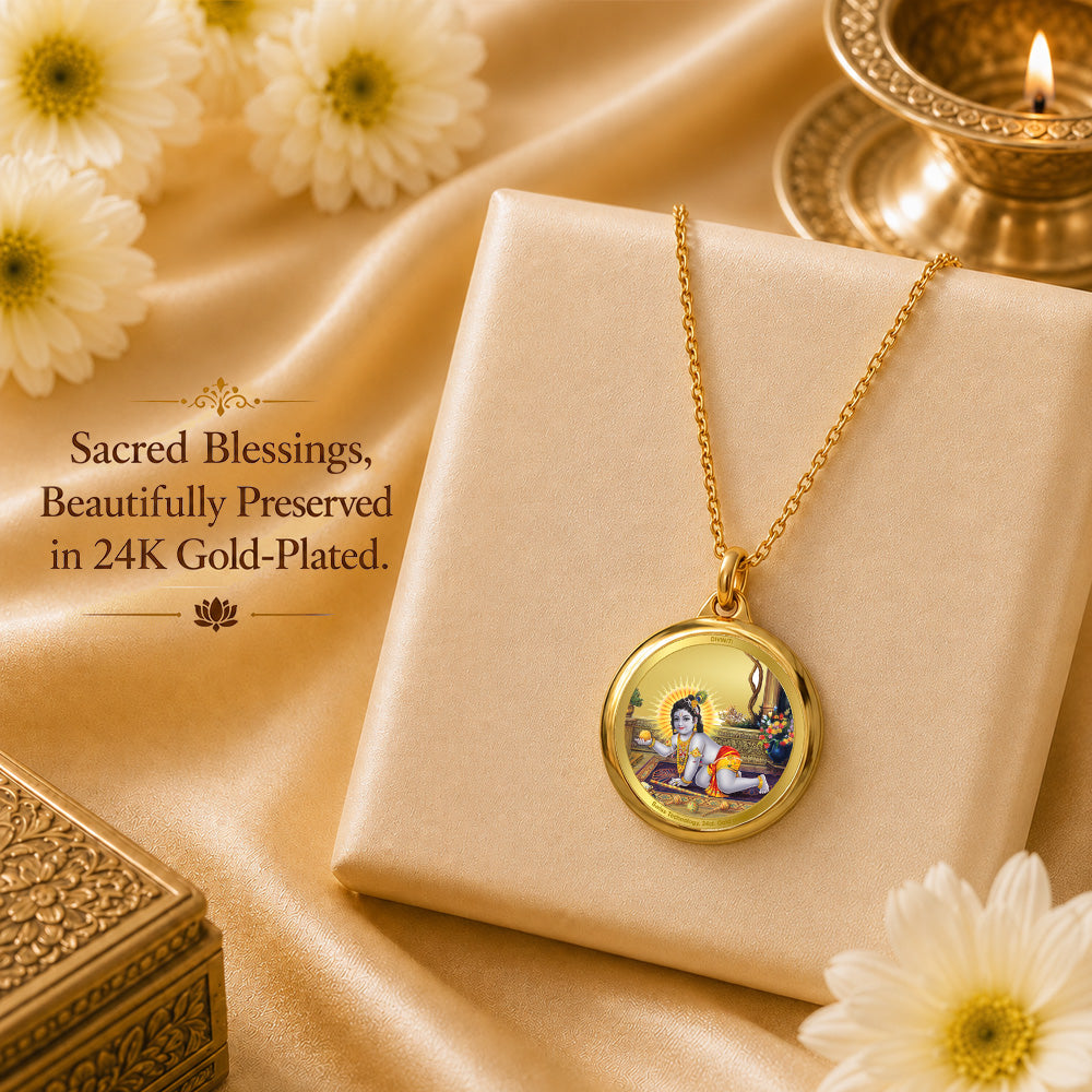 Diviniti 24K Double sided Gold Plated Pendant Radha Krishna & Laddu Gopal|18 MM Flip Coin