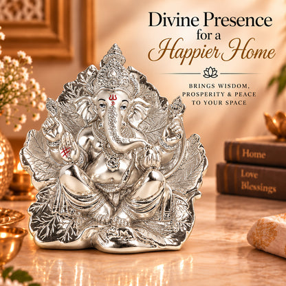 999 Silver-Plated Lord Ganesha Idol | Premium Gift Box | 17x17 CM