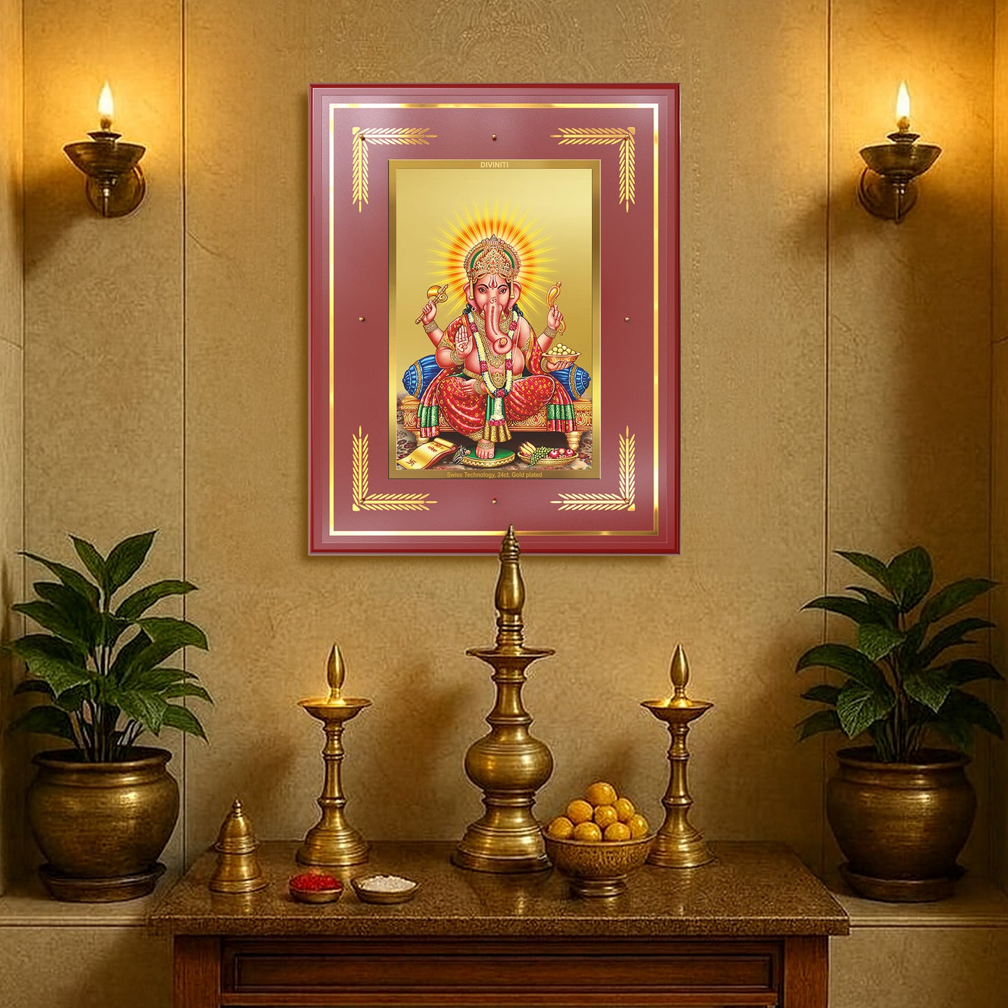 Diviniti Lord Ganesha Wall Photo Frame in 24K Gold Plated Foil | Wisdom, Prosperity & Auspicious Beginnings