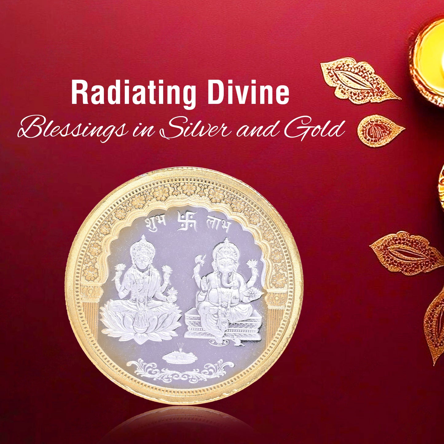 DIVINITI Pure Silver Coin with 24K Gold Plated Laxmi Ganesh and Swastik An Exquisite Emblem of Prosperity for Home & Office Décor, Puja Room Diwali Gift (100g)