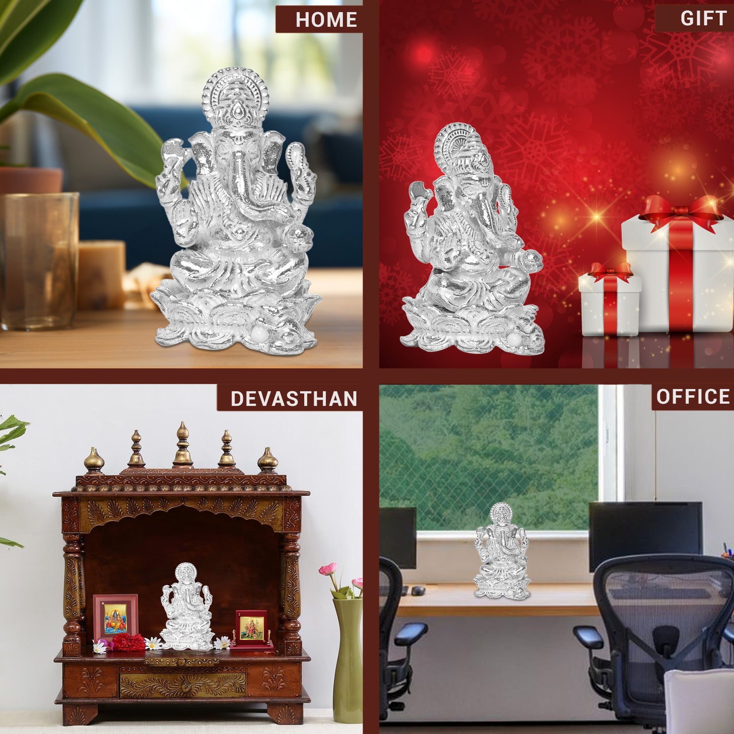 925 Pure Silver Ganesha Idol Statue Exquisite Craftsmanship for Blessings and Abundance for Home Office Décor, Tabletop, Puja Room Gift (7.5x12.7 CM, 127g)