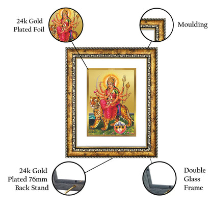 DIVINITI 24K Gold Plated Foil Durga Wall Photo Frame for Home Decor, Wall Hanging, Table Top, Puja Room & Gift DG113S3 (27.6X35.4 CM)