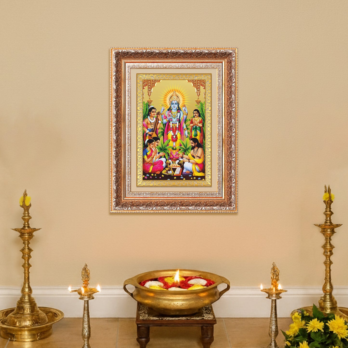 Lord Satyanarayana | Divine form of Truth and Prosperity Wall Photo Frame in 24K Gold Plated Foil