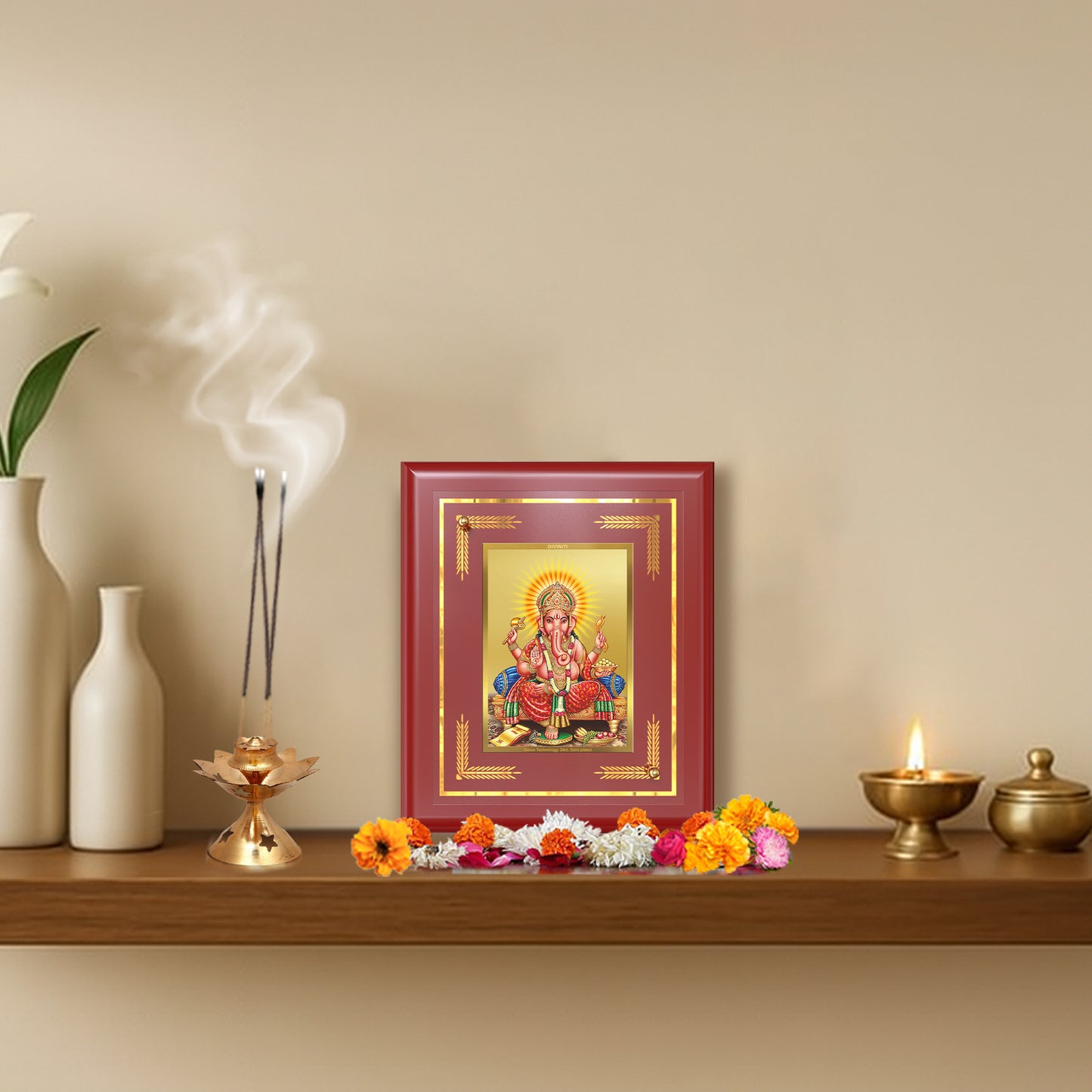 Diviniti 24K Gold Plated Lord Ganesha Wall & Tabletop Photo Frame | Success, Prosperity & Divine Blessings