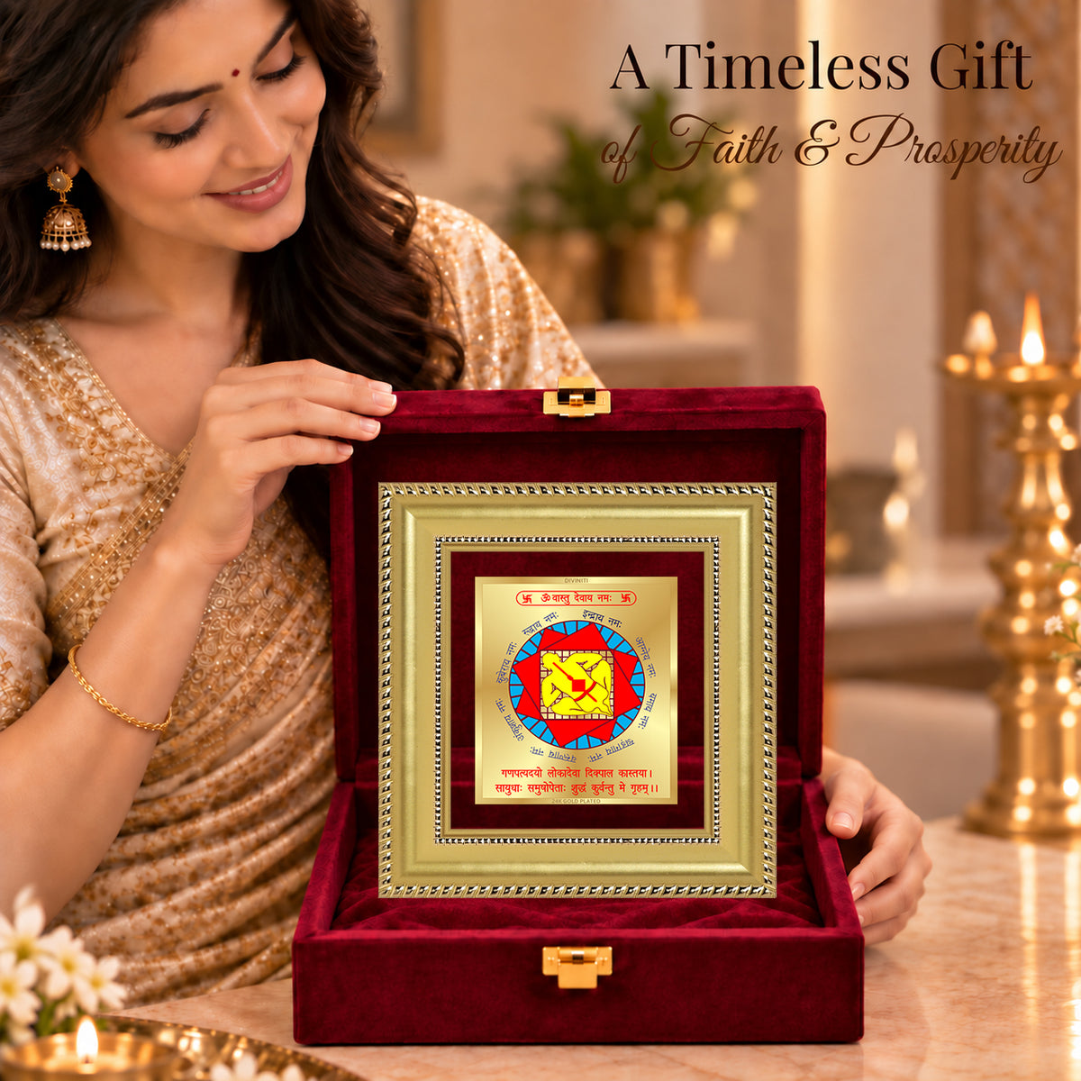 24K Gold-Plated Vastu Dosh Nivaran Yantra Frame | Premium Gift Box | 12x11 CM